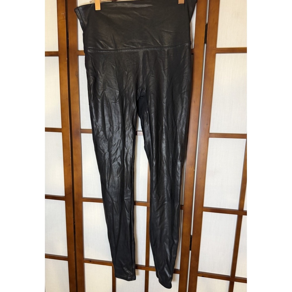 Spanx Leggings Womens XL Black Faux Leather Ankle High Rise Shaping Pull On